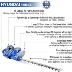Hyundai HYHT40Li Cordless 40v Hedge Trimmer 52cm/20in With Battery -Tools Shop 81qwexxnntl. ac sy355