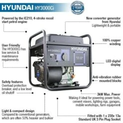 Hyundai HY3000Ci Converter Open Frame Petrol Generator 3kW/3.75kVA -Tools Shop HY3000Ci 04