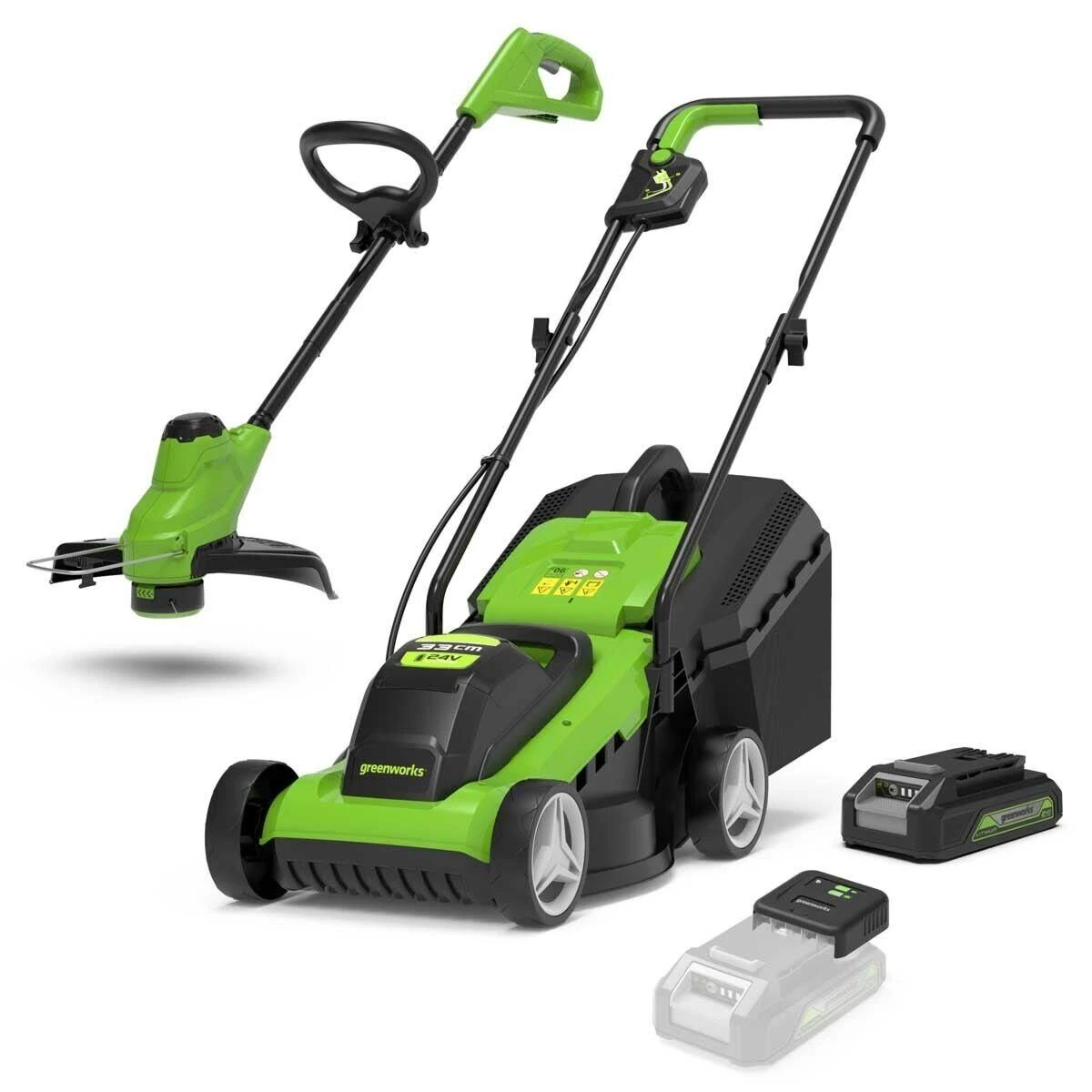 Greenworks Cordless 24v Lawn Mower & Line Trimmer With Battery 1 Greenworks Cordless 24v Lawn Mower & Line Trimmer With Battery