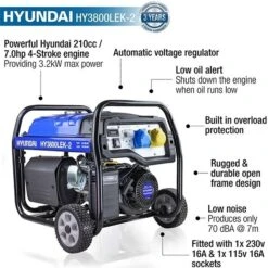 Hyundai HY3800LEk-2 Long Run Petrol Generator 3.2kW/4kVA Elec Start -Tools Shop hy3800lek 2 features
