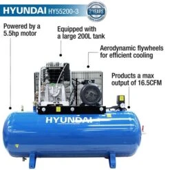Hyundai HY55200-3 Air Compressor 21cfm 200-Litre 415v -Tools Shop hy55200 3 features 14842