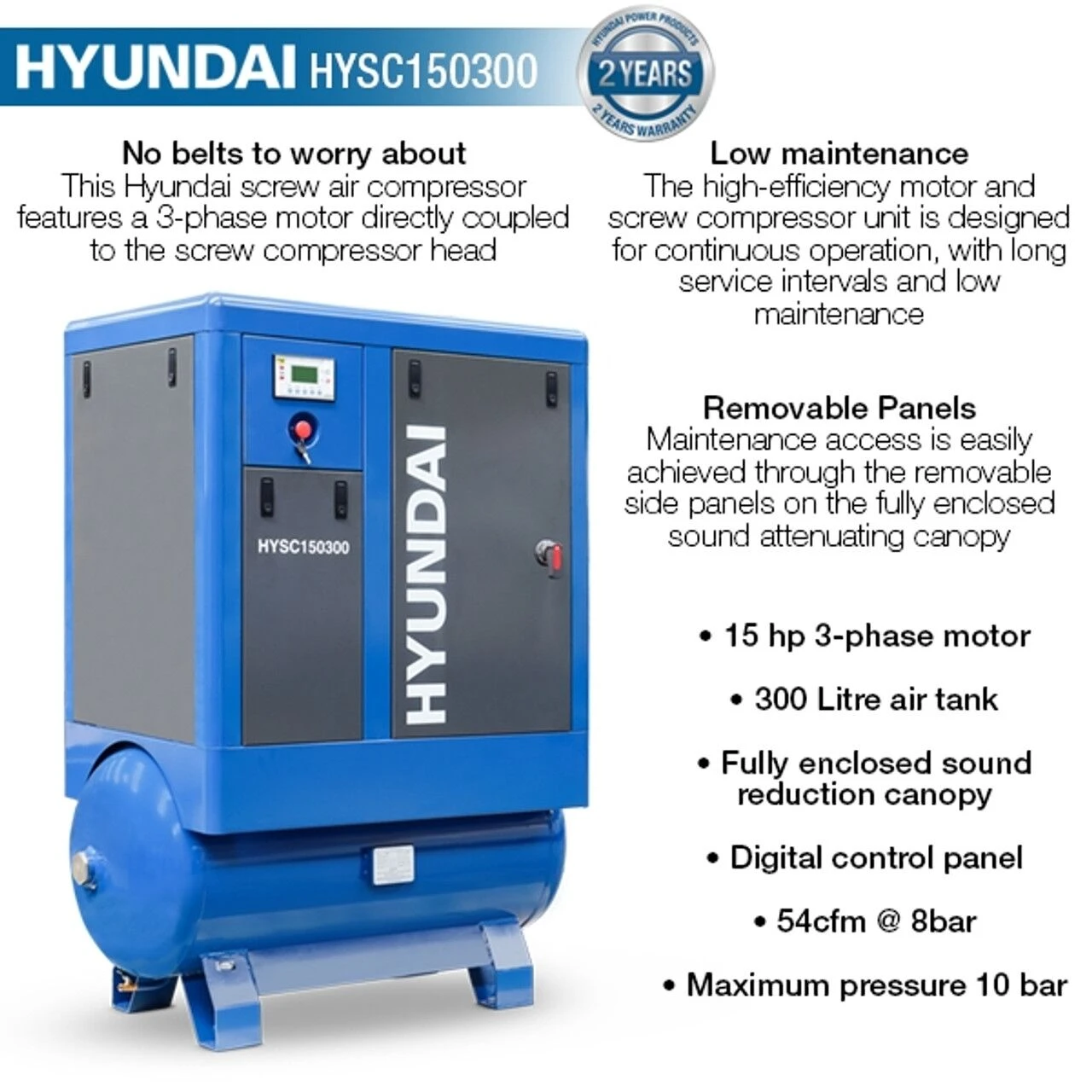Hyundai HYSC150300 Screw Air Compressor 54cfm 300-Litre 415v 5 Hyundai HYSC150300 Screw Air Compressor 54cfm 300-Litre 415v - Image 5