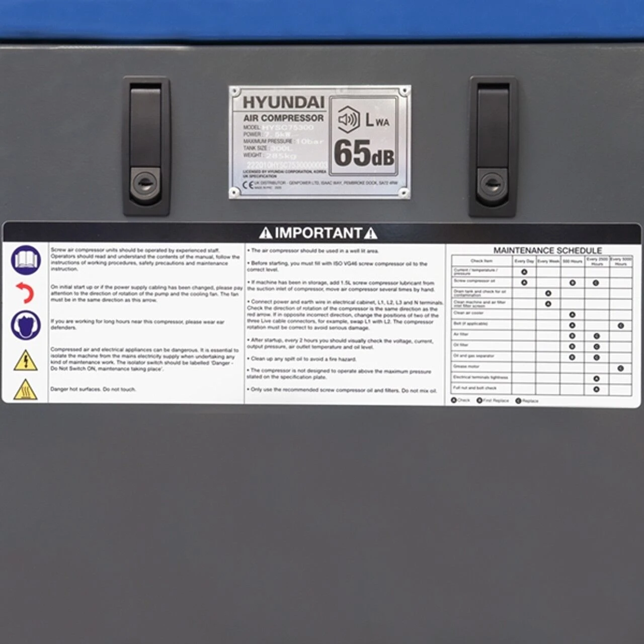 Hyundai HYSC75300 Screw Air Compressor 28cfm 300-Litre 415v 4 Hyundai HYSC75300 Screw Air Compressor 28cfm 300-Litre 415v - Image 4