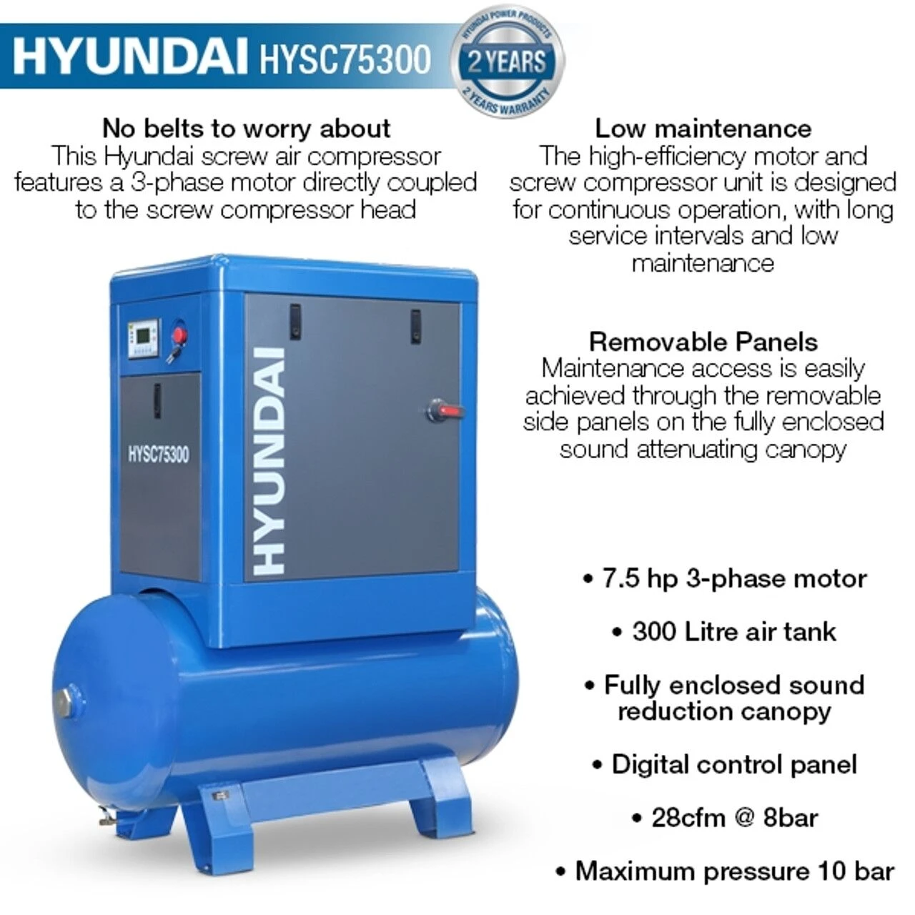 Hyundai HYSC75300 Screw Air Compressor 28cfm 300-Litre 415v 5 Hyundai HYSC75300 Screw Air Compressor 28cfm 300-Litre 415v - Image 5