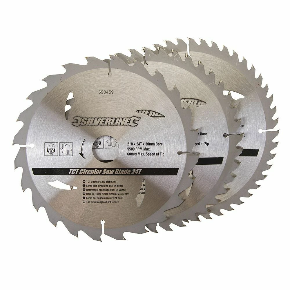 Silverline TCT Circular Saw Blade TRIPLE PACK 210 X 30mm (24, 40 & 48 Teeth) 1 Silverline TCT Circular Saw Blade TRIPLE PACK 210 X 30mm (24, 40 & 48 Teeth)