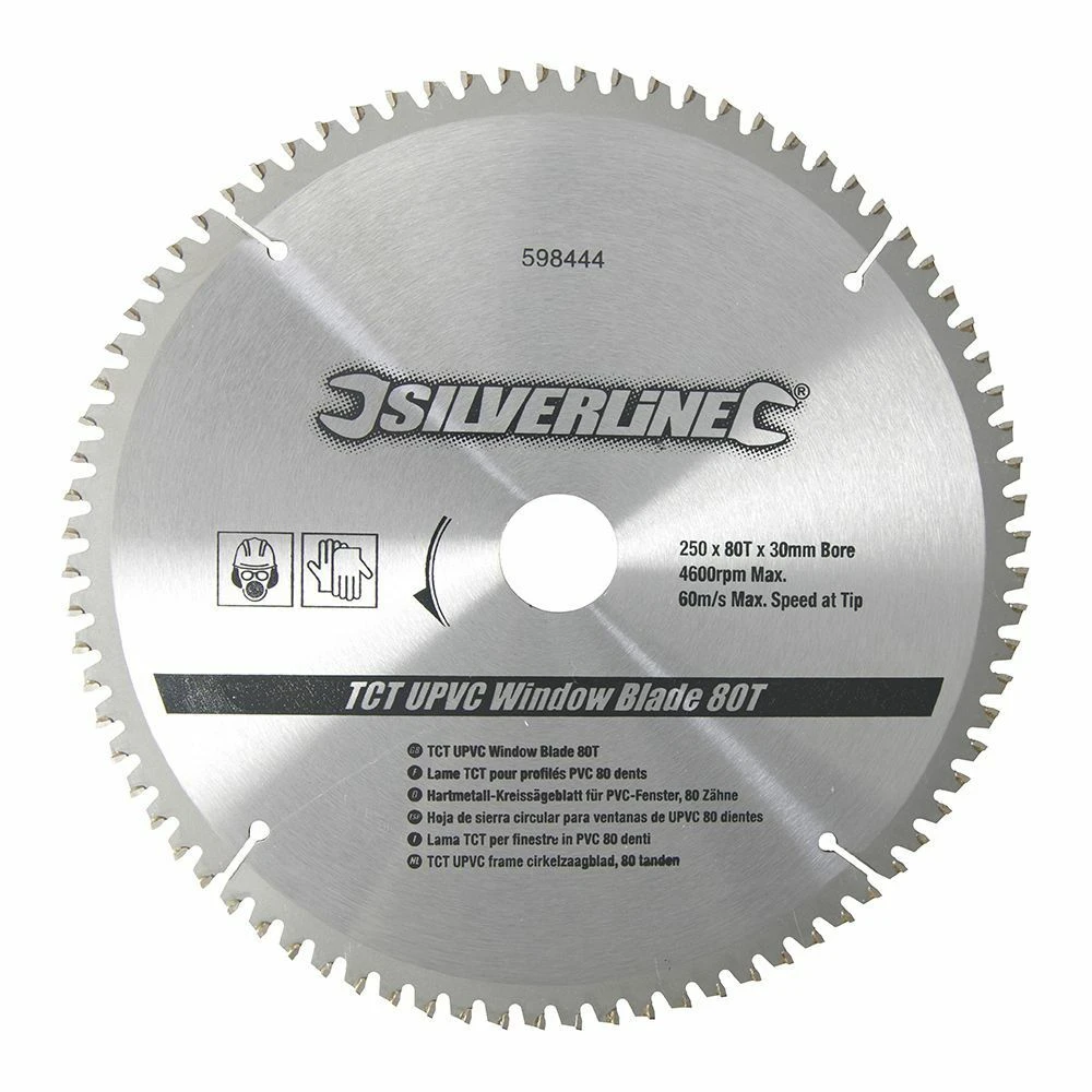 Silverline TCT UPVC Window Saw Blade 250 X 30mm X 80 Teeth 1 Silverline TCT UPVC Window Saw Blade 250 X 30mm X 80 Teeth